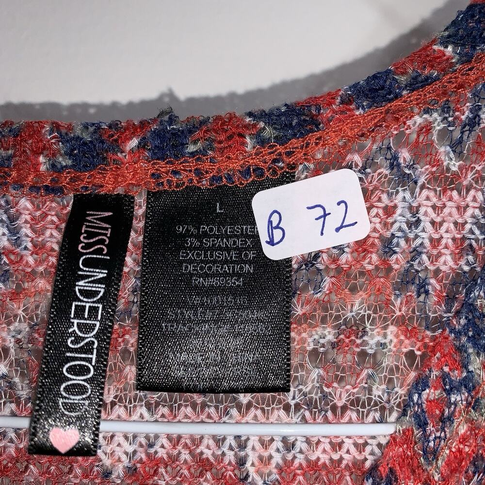 Miss Understood Vest Womens Large Red Blue Ikat Knit Open Front Sleeveless - Picture 8 of 8